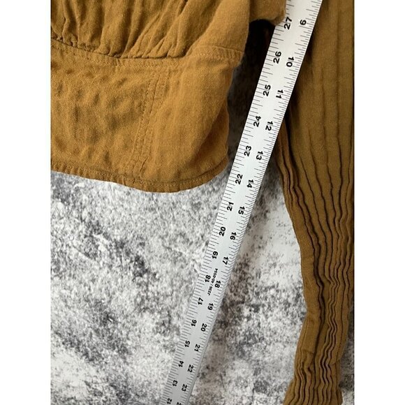 Wild Fable Rust Brown Cropped Ruched Smocked puff Sleeve Top Blouse Womens Small - Picture 6 of 12